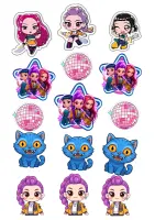 K-pop lovkyně démonů – dívčí skupina, kočky a disko koule – jedlý papír na hranatý dort