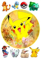 Pokémon – Pikachu s přáteli a Pokéballem – jedlý papír na hranatý dort