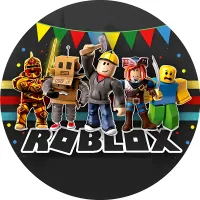 Roblox – parta hrdinů s girlandou – jedlý obrázek na dort
