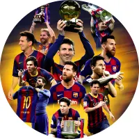 Fotbalista Lionel Messi – Barcelona a trofeje – jedlý obrázek na dort