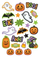 Halloween – dýně, duchové a netopýři s nápisy – jedlý papír na hranatý dort