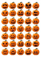 Halloween – oranžové dýně s různými obličeji – jedlý papír na hranatý dort