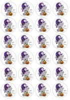 Halloween – šedý medvídek s dýní na cupcakes – jedlý papír na cupcakes