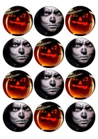 Halloween – strašidelná dýně a kostlivec na cupcakes – jedlý papír na hranatý dort