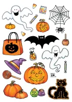 Halloween – duchové, dýně a netopýr – jedlý papír na hranatý dort