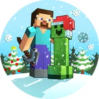 Minecraft – Steve a Creeper v zimní čepici – jedlý obrázek na dort