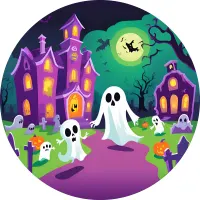 Halloween – Strašidelný dům a duchové – jedlý obrázek na dort