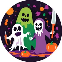 Halloween – strašidla a duchové s dýněmi – jedlý obrázek na dort
