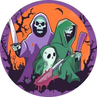 Halloween – Kostlivci a duchové s noži – jedlý obrázek na dort