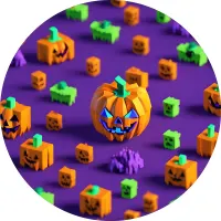 Halloween – Kostičkované dýně na fialovém pozadí – jedlý obrázek na dort
