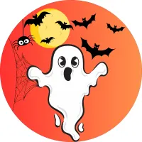 Halloween – strašidelný duch, netopýři a pavouk – jedlý obrázek na dort