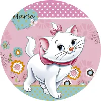 Kočka Marie – bílé koťátko na růžovém pozadí – jedlý obrázek na dort
