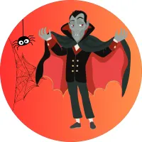 Halloween – Upír s pláštěm a pavoukem – jedlý obrázek na dort