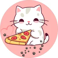 Kočička s pizzou – roztomilá bílá kočka – jedlý obrázek na dort