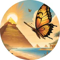 Motýlci – motýl nad egyptskými pyramidami – jedlý obrázek na dort