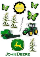 John Deere – traktor, kombajn a kukuřice – jedlý papír na hranatý dort