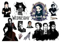 Wednesday – postavy k vystřižení a Věc – jedlý papír na hranatý dort