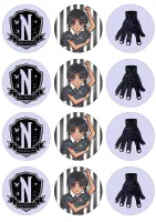 Wednesday – Addams, Věc a znak Nevermore na muffiny – jedlý papír na hranatý dort