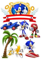 Sonic – ježek Sonic, Tails, Knuckles a auto k vystřižení – jedlý papír na hranatý dort
