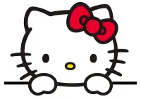 Hello Kitty – vykukující kočička s červenou mašlí – jedlý papír na hranatý dort