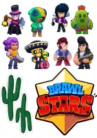Brawl Stars – hrdinové ze hry a logo – jedlý papír na hranatý dort