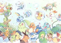 Pokémon – Pikachu a startéři na oslavě – jedlý papír na hranatý dort