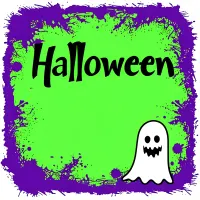 Halloween – zelené cákance s duchem – jedlý obrázek na dort