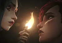 Arcane – Jinx a Vi se zapalovačem – jedlý papír na hranatý dort