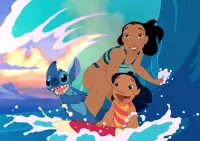 Lilo a Stitch – na surfu ve vlnách s Nani – jedlý papír na hranatý dort