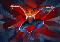 Spiderman – v akčním skoku na červeném pozadí – jedlý papír na hranatý dort