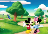 Mickey a Minnie – v parku u hřiště – jedlý papír na hranatý dort