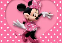 Mickey a Minnie – Minnie v růžovém srdíčku s puntíky – jedlý papír na hranatý dort