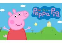 Prasátko Peppa – usměvavá Peppa a domeček na kopci – jedlý papír na hranatý dort