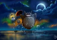 Můj soused Totoro – skákající Totoro v dešti u zastávky – jedlý papír na hranatý dort