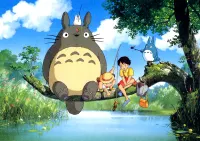 Můj soused Totoro – rybaření u vody se Satsuki a Mei – jedlý papír na hranatý dort