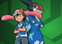 Pokémon – Ash Ketchum a Greninja na zeleném pozadí – jedlý papír na hranatý dort
