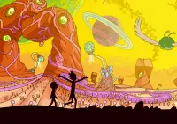Rick a Morty – cizí planeta a siluety – jedlý papír na hranatý dort