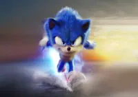 Sonic – běžící filmový Sonic s blesky – jedlý papír na hranatý dort