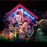 Stranger Things – Eleven a parta u Starcourt Mall – jedlý obrázek na dort