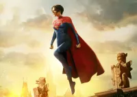 Supergirl – hrdinka vznášející se nad městem – jedlý papír na hranatý dort