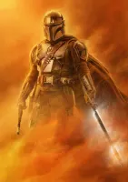 Star Wars – Mandalorian s temným mečem v písečné bouři – jedlý papír na hranatý dort