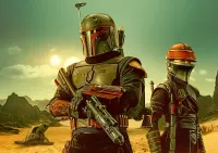 Star Wars – Boba Fett a Fennec Shand v poušti – jedlý papír na hranatý dort