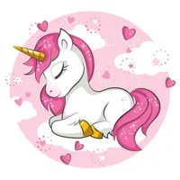 Jednorožec – Unicorn – spící v srdíčkách – jedlý obrázek na dort