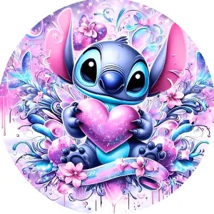 Lilo a Stitch – se srdcem v květinách – jedlý obrázek na dort