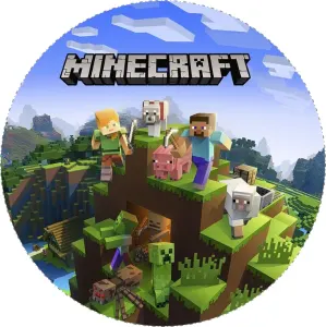 Minecraft – Steve a zvířátka na kopci – jedlý obrázek na dort