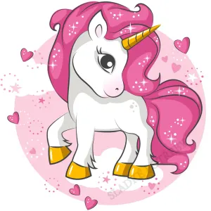 Jednorožec – Unicorn – s růžovou hřívou – jedlý obrázek na dort