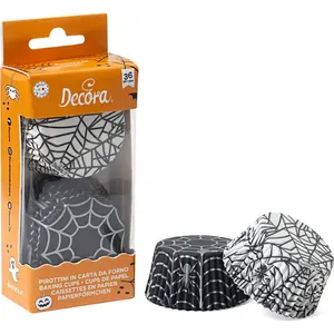 Košíčky na muffiny Decora černé a bílé s pavučinou (36 ks)