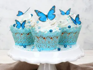 Sada modrých motýlků z jedlého papíru 29 ks, 10 g – Cake Masters