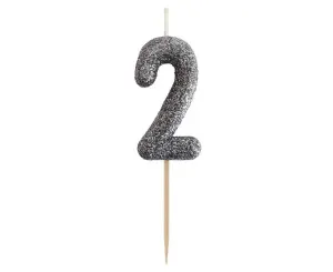 Dortová svíčka číslo 2, třpytivá černo-stříbrná, 11 × 3,5 cm – Godan