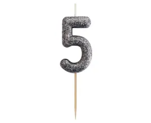 Dortová svíčka číslo 5 třpytivá černo-stříbrná, 11 x 3,5 cm – Godan